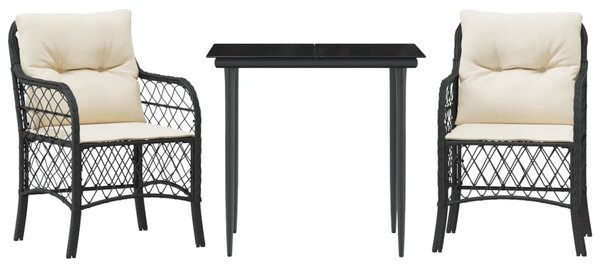 3dílný bistro set s poduškami černý polyratan 3212082