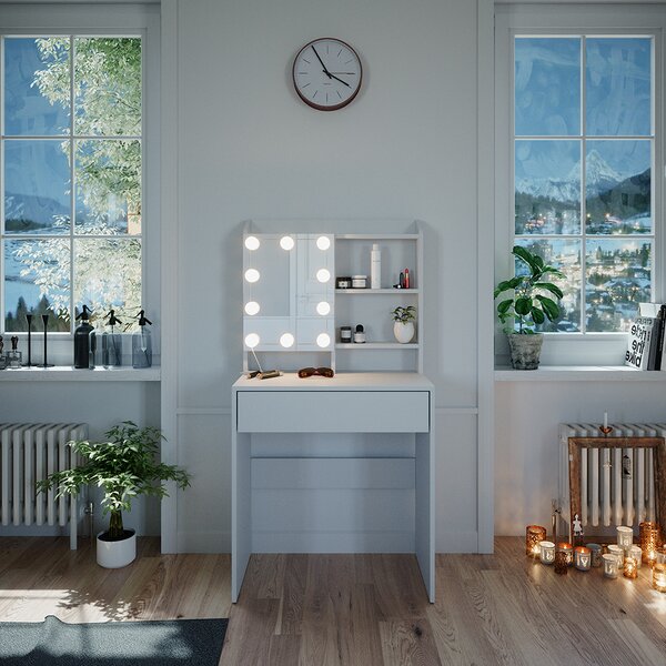 Toaletní stolek Vicco Laura Bílá 70 cm s LED osvětlením, Model 38280
