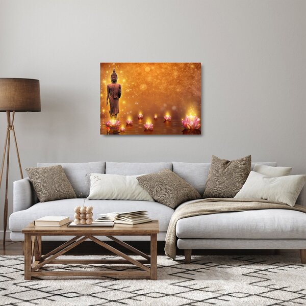 Skleněný obraz - Buddha ve zlatém třpytu (70x50 cm)