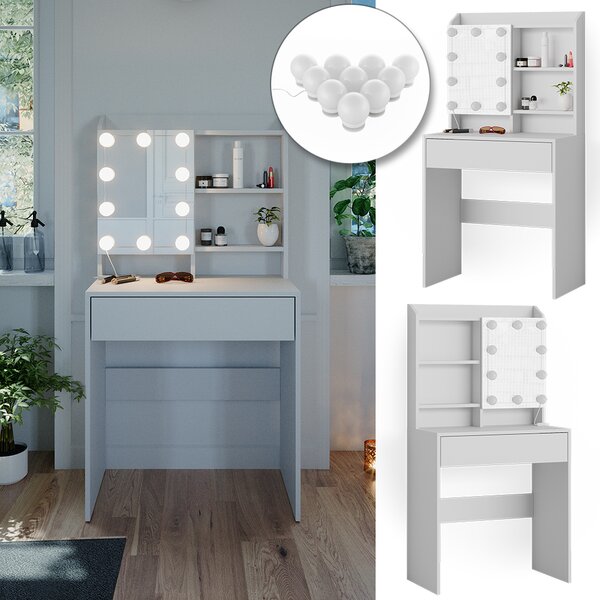 Toaletní stolek Vicco Laura Bílá 70 cm s LED osvětlením, Model 38280