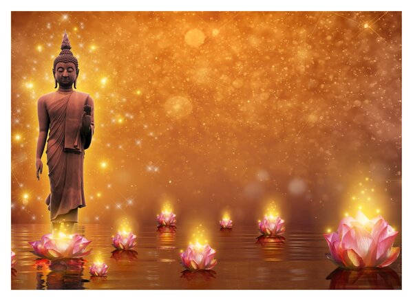 Skleněný obraz - Buddha ve zlatém třpytu (70x50 cm)