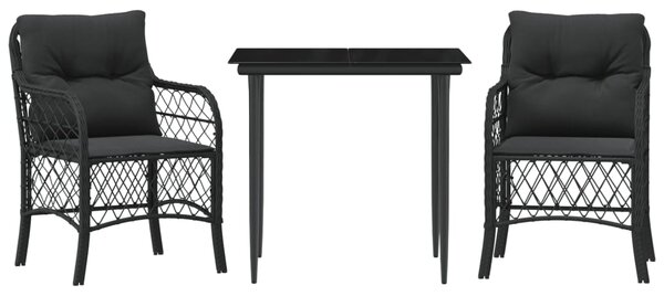3dílný bistro set s poduškami černý polyratan 3212096