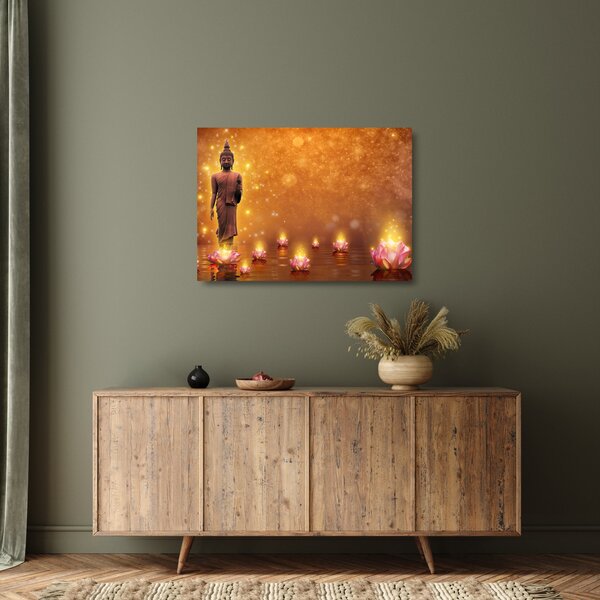 Skleněný obraz - Buddha ve zlatém třpytu (70x50 cm)