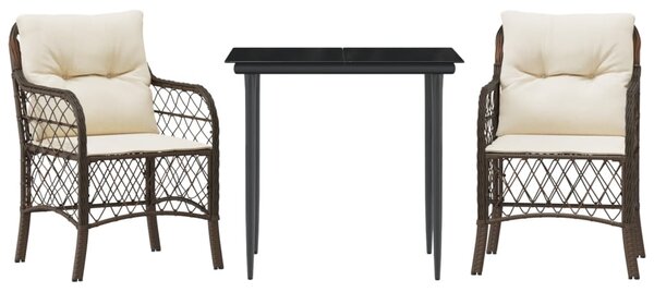 3dílný bistro set s poduškami hnědý polyratan 3212110