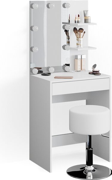 Toaletní stolek Vicco Isabelle Bílá 60 cm s LED osvětlením a taburetem, Model 34447