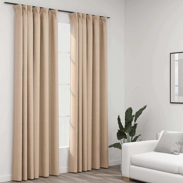 Zatemňovací závěsy s háčky vzhled lnu 2 ks béžové 140 x 225 cm 321213
