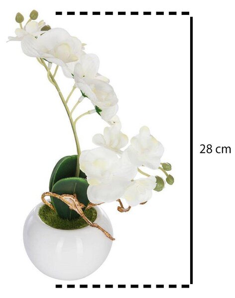 Bílá umělá orchidej ve květináči, 25 cm