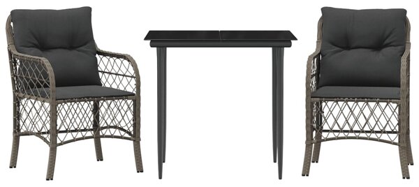 3dílný bistro set s poduškami šedý polyratan 3212124