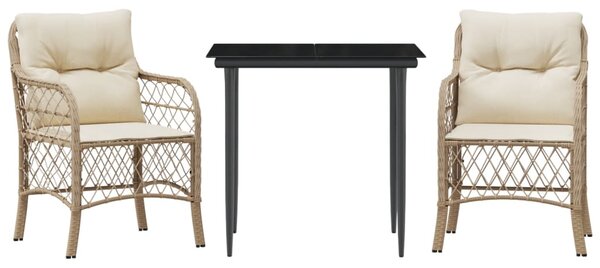3dílný bistro set s poduškami béžový polyratan 3212138