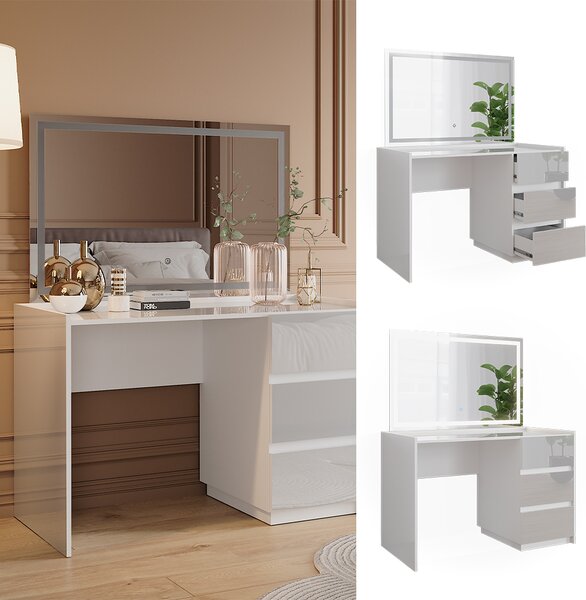 Toaletní stolek Vicco Marla Bílá vysoký lesk 120 cm se zrcadlem LED, Model 51986
