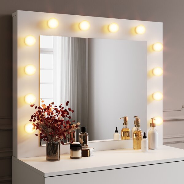 SONNI bílá komoda 80x40x140cm LED světelná komoda s nastavitelným jasem se zrcadlem a zásuvkou