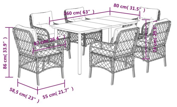 7dílný zahradní jídelní set s poduškami světle šedý polyratan 3212177