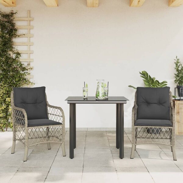 3dílný bistro set s poduškami světle šedý polyratan 3212173