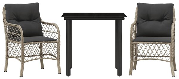 3dílný bistro set s poduškami světle šedý polyratan 3212173