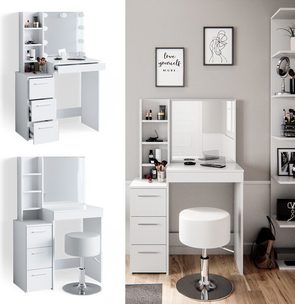 Toaletní stolek Vicco Meryl Bílá 80 cm s taburetem, Model 36204