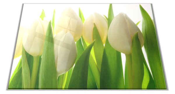 Skleněné prkénko květy bílé tulipány - 30x20cm