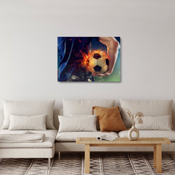 Skleněný obraz - Fotbalový míč v ohni (70x50 cm)