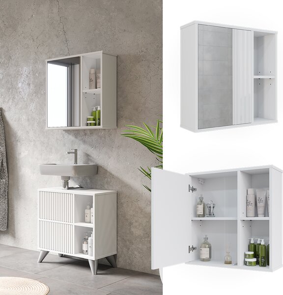 Koupelnová skříňka se zrcadlem Vicco Leano Bílá 60 x 60 cm, Model 52122
