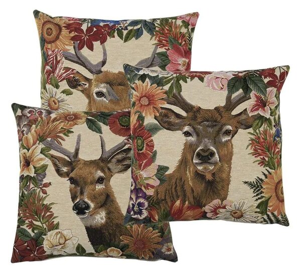 Gobelínový polštář s jelenem v květinovém okraji Flower Deer - 45*15*45cm - Mars & More