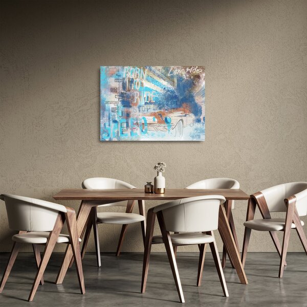 Skleněný obraz - Zrozen k jízdě, modré tóny (70x50 cm)