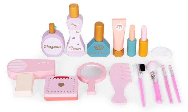 Dětský dřevěný toaletní stolek s velkým zrcadlem pro holčičky, růžové doplňky ECOTOYS