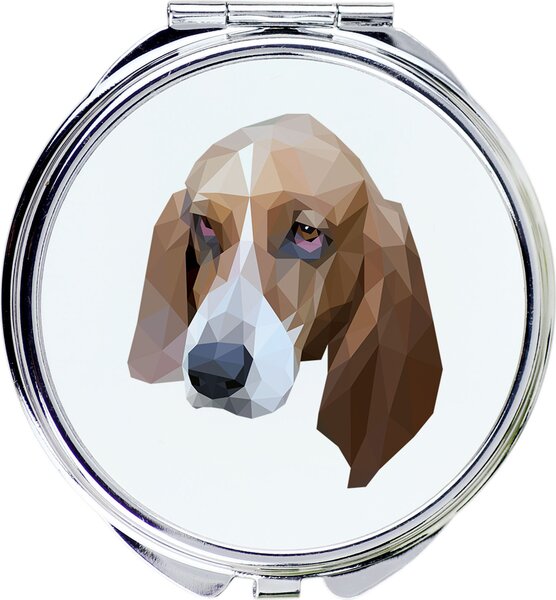 Basset Hound – Zrcadlo značky Art-Dog s fotografií baseta a geometrickým vzorem