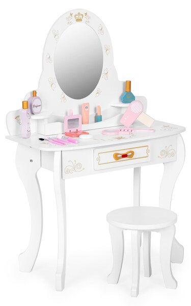 Dětský dřevěný toaletní stolek s velkým zrcadlem pro holčičky, růžové doplňky ECOTOYS