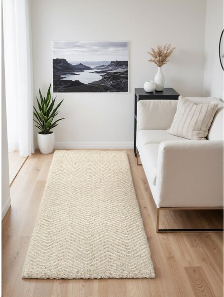 Krémový/slonovinový ručně tkaný běhoun s příměsí vlny 80x200 cm Majoli – Elle Decoration