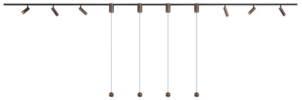 Moderní kolejnicový systém s 6 bodovými světly a 4 závěsnými svítidly Easylift tmavě bronzová 1-fázový - Slimline Uzzy Tira