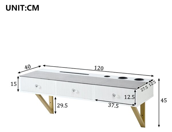 Flieks toaletní stolek toaletní stolek závěsný, nástěnný toaletní stolek s držákem na podnos a hrnek, toaletní stolek 120x40x45cm, bílý