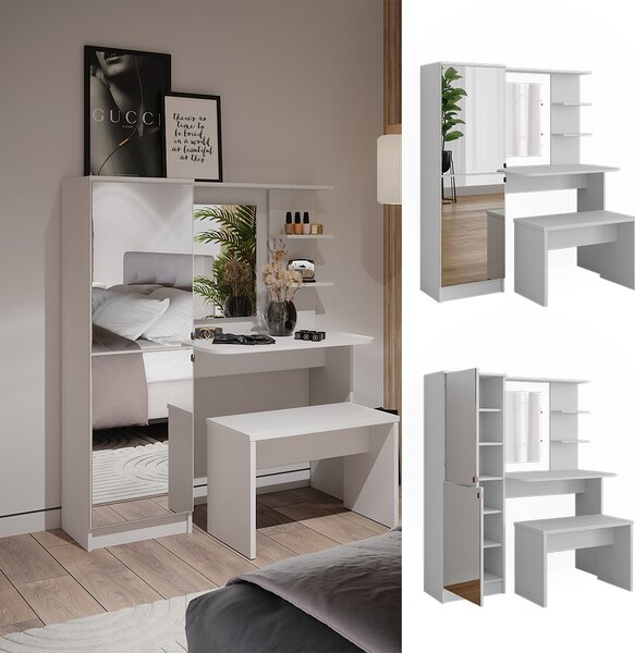Toaletní stolek Vicco Jasmin Bílá 123 x 141.2 cm s lavičkou, Model 51268