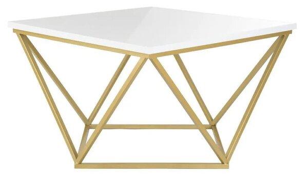 HowHomely Konferenční stolek CURVED 62x62 cm mosaz/bílá DD0368