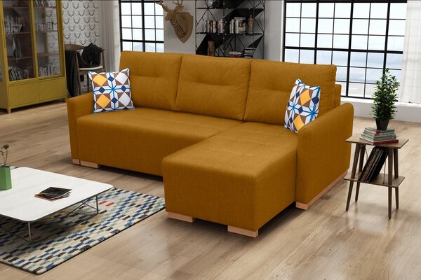 Rohová sedací souprava Xuan (hořčicová) (P). Akce -20%