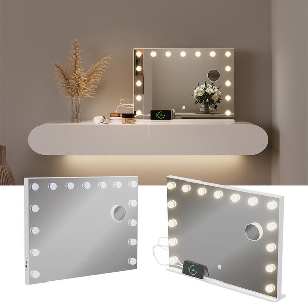 Zrcadlo toaletního stolku Vicco Greta Bílá 58 x 47 cm s osvětlením LED, Model 51271