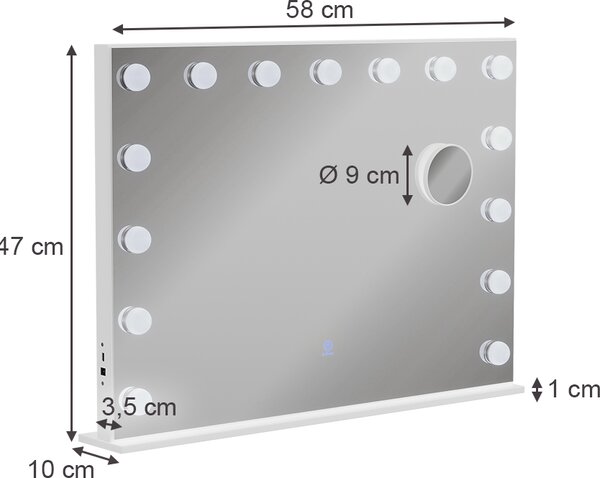 Zrcadlo toaletního stolku Vicco Greta Bílá 58 x 47 cm s osvětlením LED, Model 51271