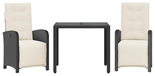 3dílný bistro set s poduškami černý polyratan 3212450