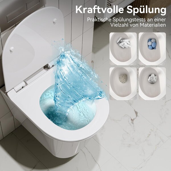 Kompletní sada předstěnových klozetových prvků - 82cm skrytá splachovací nádržka + závěsný klozet bez okrajů + obdélníková chromovaná tlačná deska HOROW