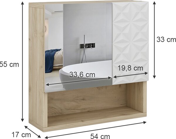 Koupelnová zrcadlová skříňka Vicco Edge Bílá 54 x 55 cm s dvířky a otevřenými přihrádkami, Model 40316