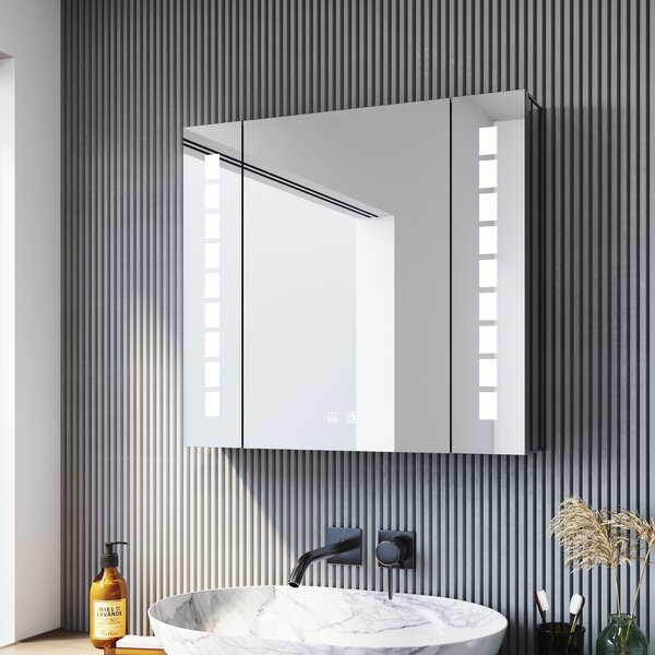 SONNI zrcadlová skříňka 60 × 65 cm zrcadlová skříňka s osvětlením a zásuvkou nemlžící LED zrcadlová skříňka s dotykovým hliníkem