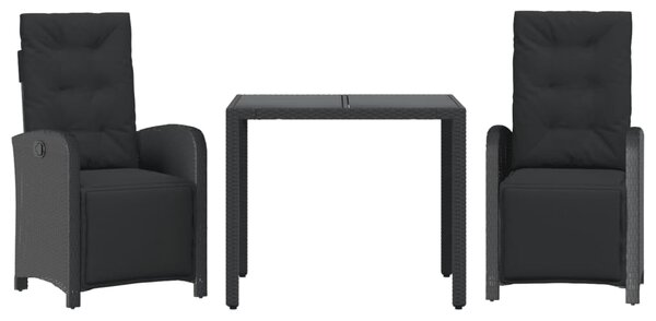 3dílný bistro set s poduškami černý polyratan 3212456