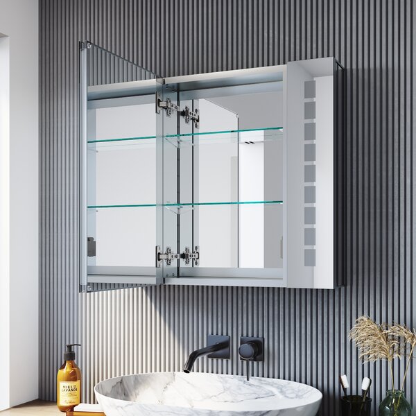 SONNI zrcadlová skříňka 60 × 65 cm zrcadlová skříňka s osvětlením a zásuvkou nemlžící LED zrcadlová skříňka s dotykovým hliníkem