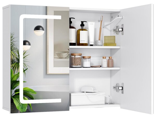 Zrcadlová skříňka BEALIFE, rozměry 70x60x16 cm, s regulovatelným LED osvětlením | Koupelnová skříňka s úložným prostorem a osvětlením | Bílá | AP84