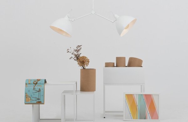 Nordic Design Bílé kovové závěsné světlo Cobain Double 25 cm