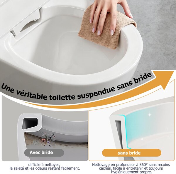 HOROW Inteligentní sprchový klozet Závěsný klozet s funkcí bidetu Japonský klozet bez obrouček, nastavitelný tlak vody, ženská hygiena, noční světlo
