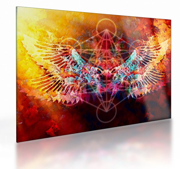 Skleněný obraz - Merkaba s křídly, abstrakce (70x50 cm)