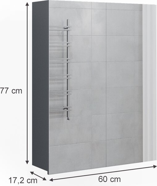 Koupelnová zrcadlová skříňka Vicco Fredd Antracitový vysoký lesk 60 x 77 cm, Model 29929