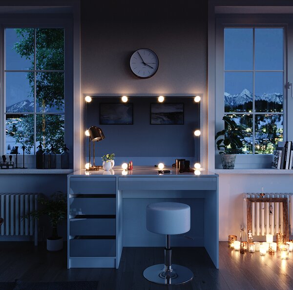Toaletní stolek Vicco Sherry Bílá 120 cm s LED osvětlením a taburetem, Model 33954