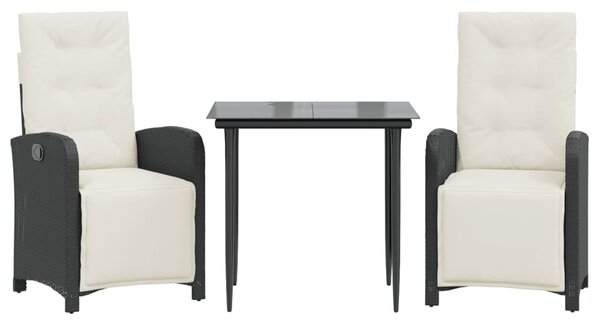 3dílný bistro set s poduškami černý polyratan 3212514