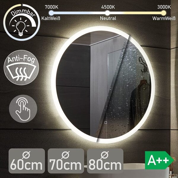 Aquamarin Koupelnové LED zrcadlo kulaté, 70 cm