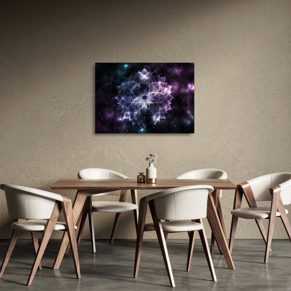 Skleněný obraz - Lotusová mandala ve vesmíru (70x50 cm)